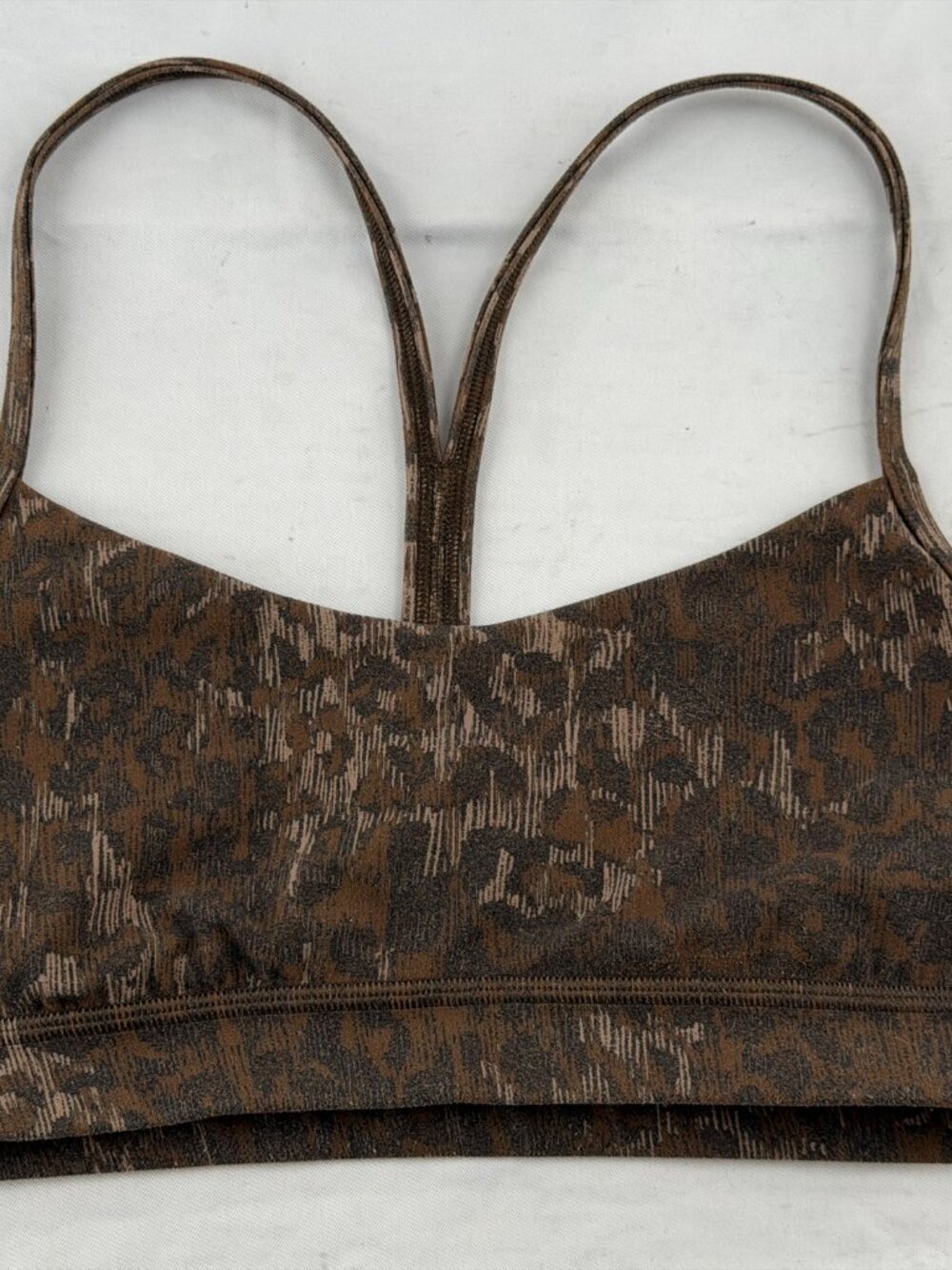 Lululemon Energy Bra Long Line Brown Animal Print Athletic Sports Bra Size 6